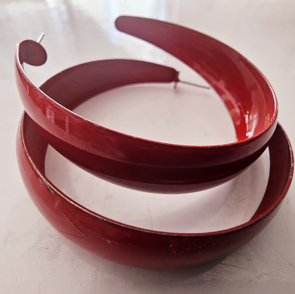 Fire Red Metal 1990s Hoop Earrings